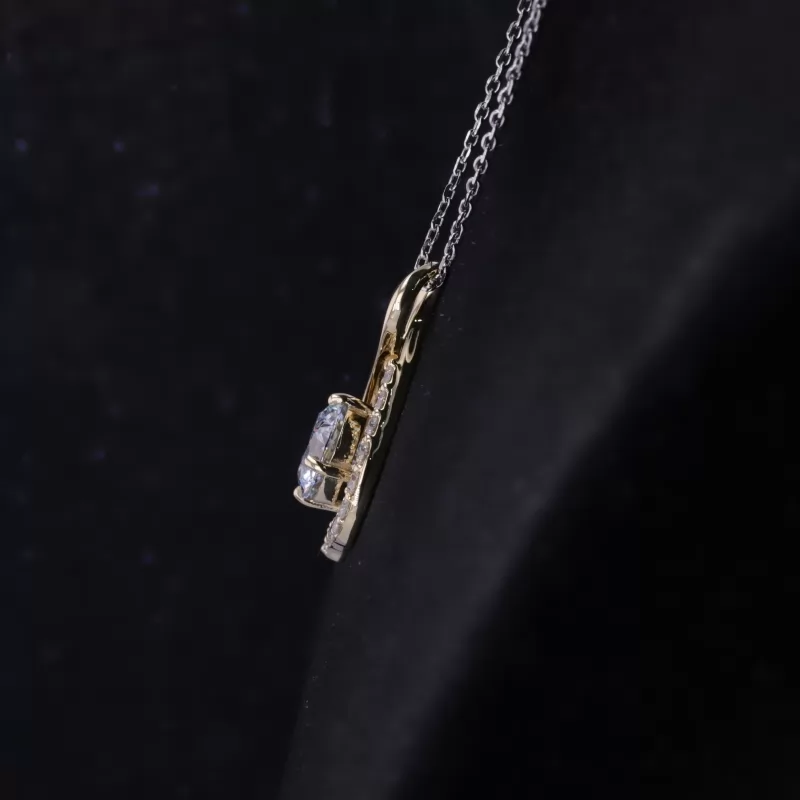 8.21mm Round Brilliant Cut Lab Grown Diamond 10K Yellow Gold Diamond Pendant Necklace