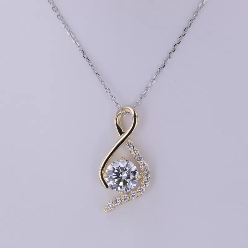 8.21mm Round Brilliant Cut Lab Grown Diamond 10K Yellow Gold Diamond Pendant Necklace