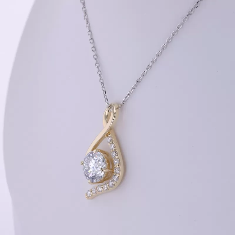 8.21mm Round Brilliant Cut Lab Grown Diamond 10K Yellow Gold Diamond Pendant Necklace