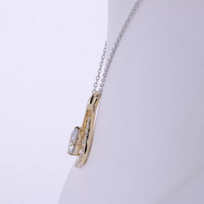 8.21mm Round Brilliant Cut Lab Grown Diamond 10K Yellow Gold Diamond Pendant Necklace