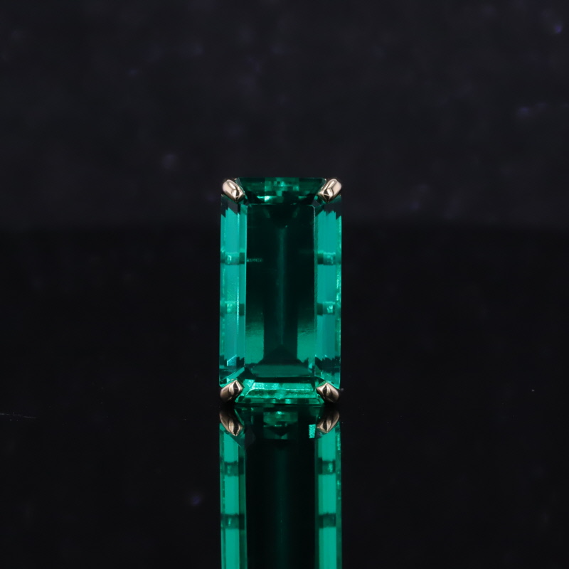 8×16mm Octagon Emerald Cut Lab Grown Emerald 10K Yellow Gold Diamond Pendant