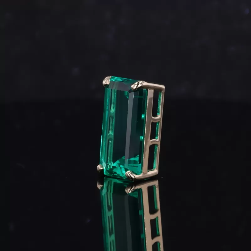 8×16mm Octagon Emerald Cut Lab Grown Emerald 10K Yellow Gold Diamond Pendant