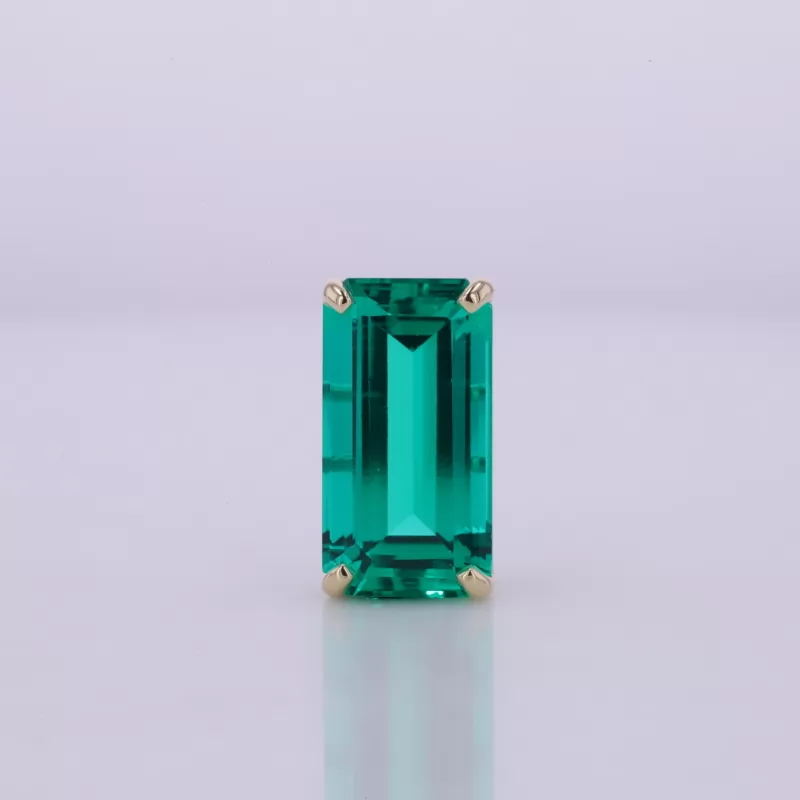 8×16mm Octagon Emerald Cut Lab Grown Emerald 10K Yellow Gold Diamond Pendant