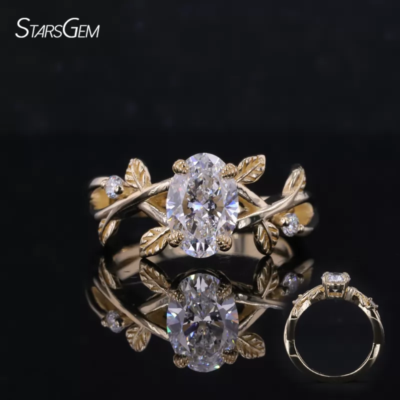 Starsgem Vine Typ 10K Solid Yellow Gold 8.8×6.04mm Oval Cut Lab Grown Diamond Engagement Ring