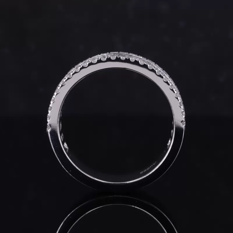 14K Solid White Gold 1.5x3mm Baguette Step Cut Melee Lab Grown Diamond & 1mm Round Cut Melee Diamond Men's Eternity Band Wedding Ring