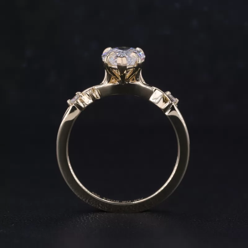 10K Solid Yellow Gold 10.81x6.35mm Pear Cut Lab Grown Diamond Engagement Ring Set