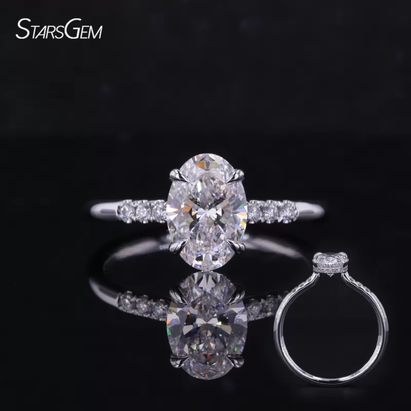 9.79x6.78mm Oval Cut Lab Grown Diamond 14K Solid White Gold Engagement Ring