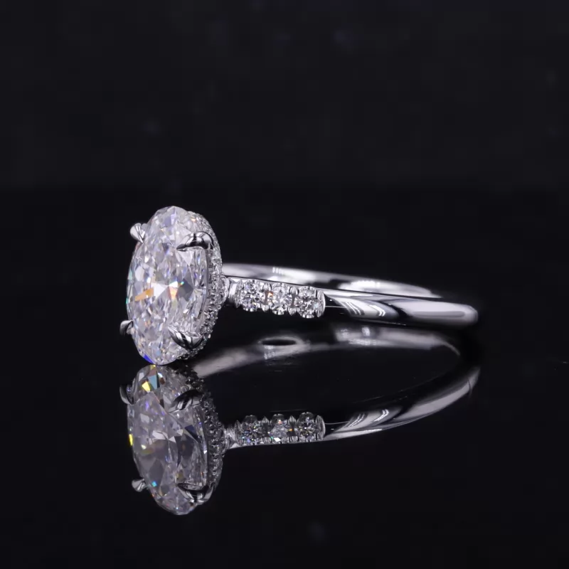 9.79x6.78mm Oval Cut Lab Grown Diamond 14K Solid White Gold Engagement Ring