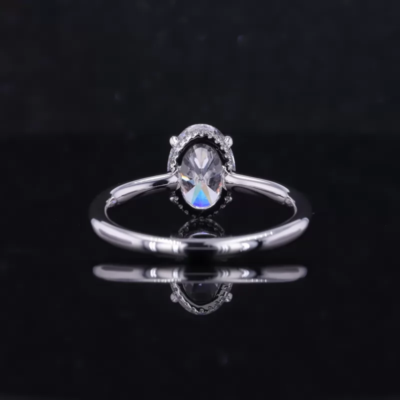 9.79x6.78mm Oval Cut Lab Grown Diamond 14K Solid White Gold Engagement Ring