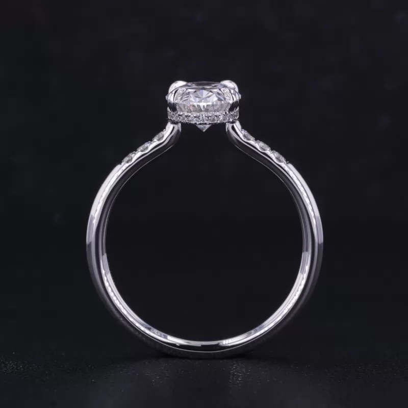 9.79x6.78mm Oval Cut Lab Grown Diamond 14K Solid White Gold Engagement Ring