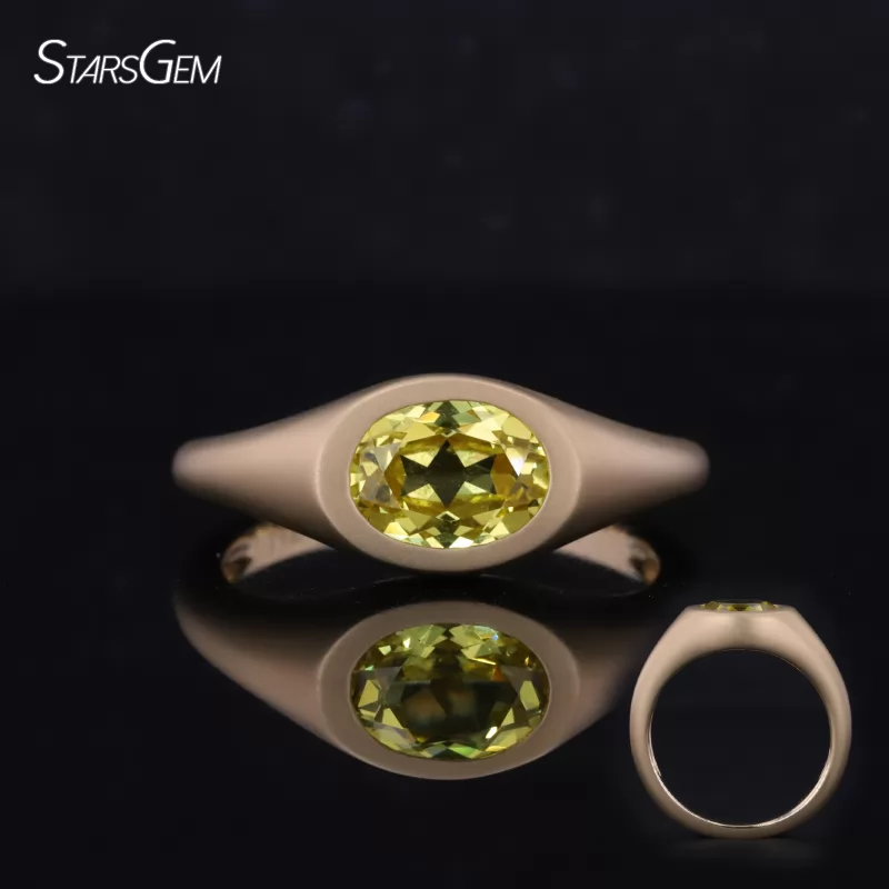 8x6mm Oval Cut Lab Grown Yellow Gemstone Frosted Type 14K Yellow Gold Engagement Ring