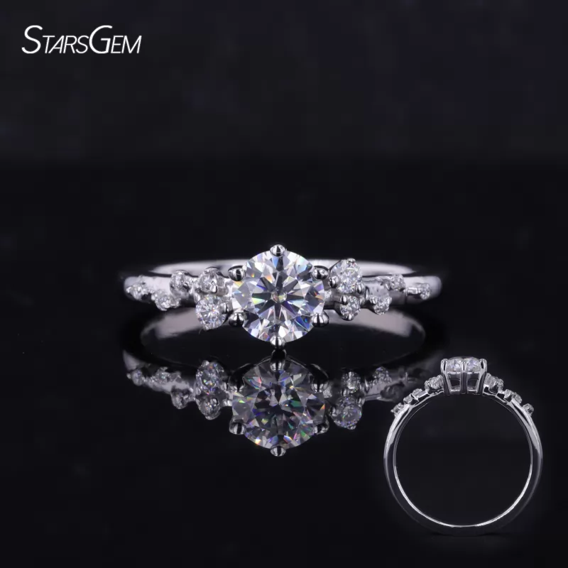 5.5mm Round Brilliant Cut Moissanite 10K White Gold Diamond Engagement Ring