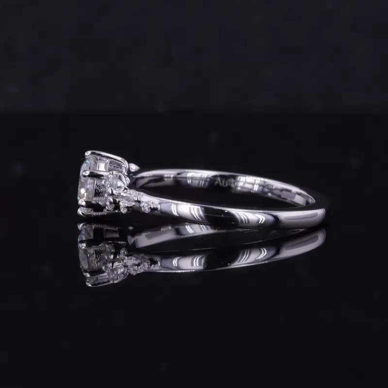 5.5mm Round Brilliant Cut Moissanite 10K White Gold Diamond Engagement Ring