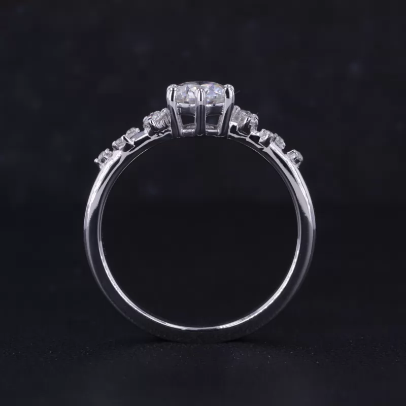 5.5mm Round Brilliant Cut Moissanite 10K White Gold Diamond Engagement Ring