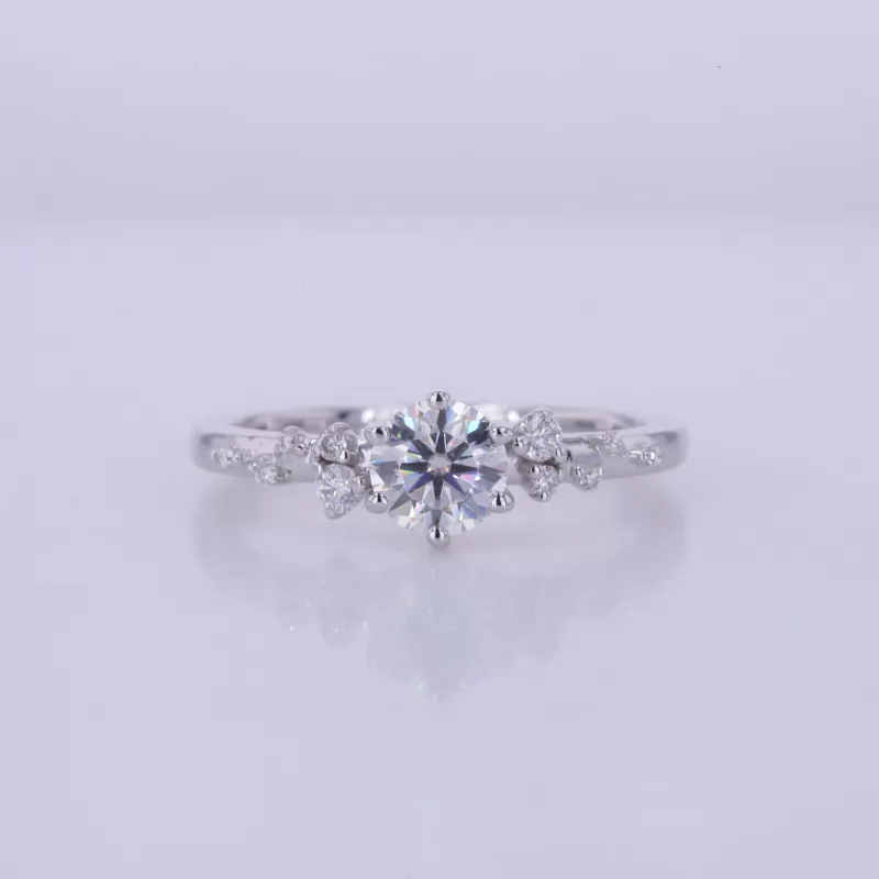 5.5mm Round Brilliant Cut Moissanite 10K White Gold Diamond Engagement Ring