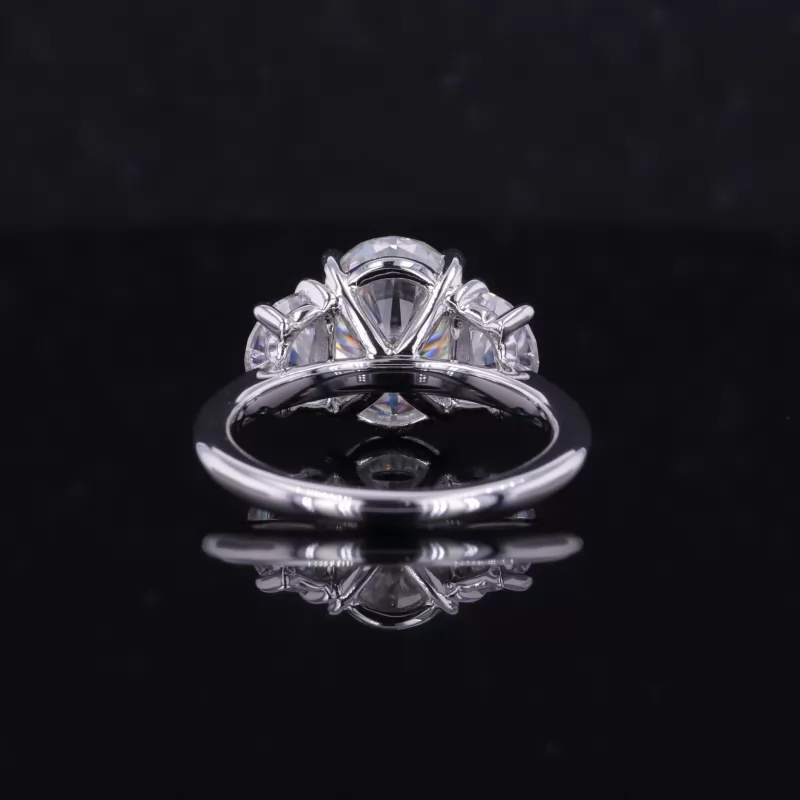 8×10mm Oval Cut Moissanite & 3×5mm Half Moon Shape Moissanite 14K White Gold Three Stone Engagement Ring