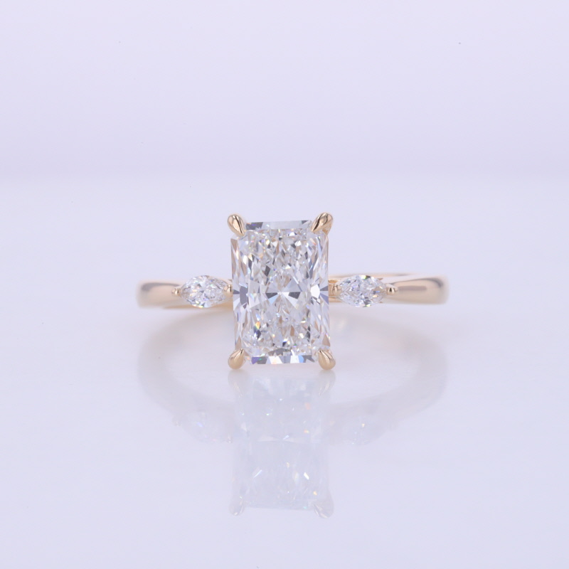 Three Stone 9.13x6.14mm Radiant Cut Lab Grown Diamond 14K Yellow Gold Engagement Ring