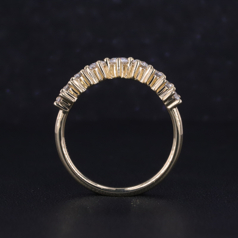 Curved Type Round Brilliant Cut Lab Diamond Ring 10K Yellow Gold Anniversary Rings