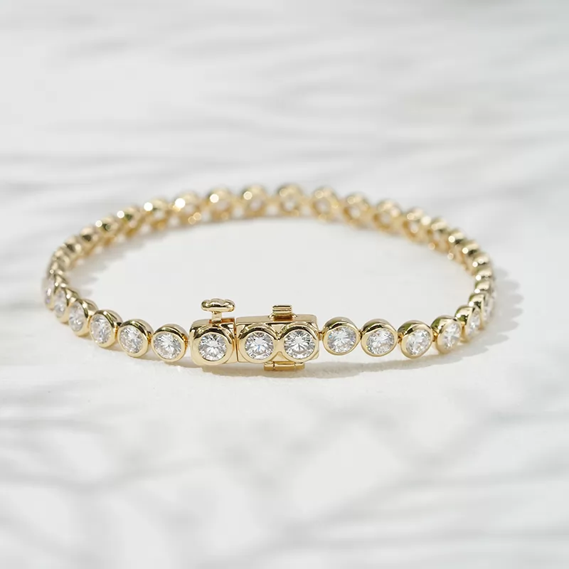 18k Solid Gold Bezel Tennis Bracelet Lab Grown Diamond Tennis Chain Link Bracelets Bangles