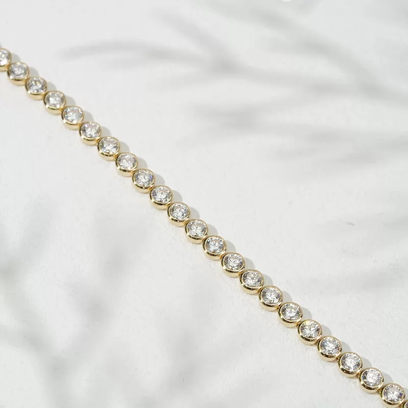 18k Solid Gold Bezel Tennis Bracelet Lab Grown Diamond Tennis Chain Link Bracelets Bangles