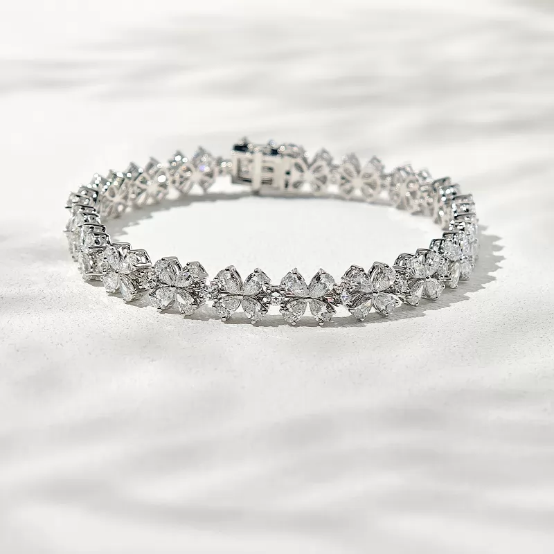 Flower Shape 18K White Gold with 2.5*4mm Marquise Cut Lab Diamond Bracelet