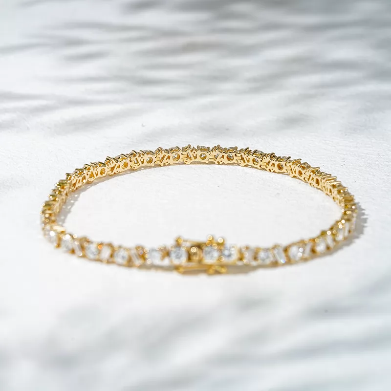 1.5x3mm Baguette Step Cut Lab Diamond and 3.2mm Round Brilliant Cut Lab Grown Diamond 18K Solid Gold Tennis Bracelet