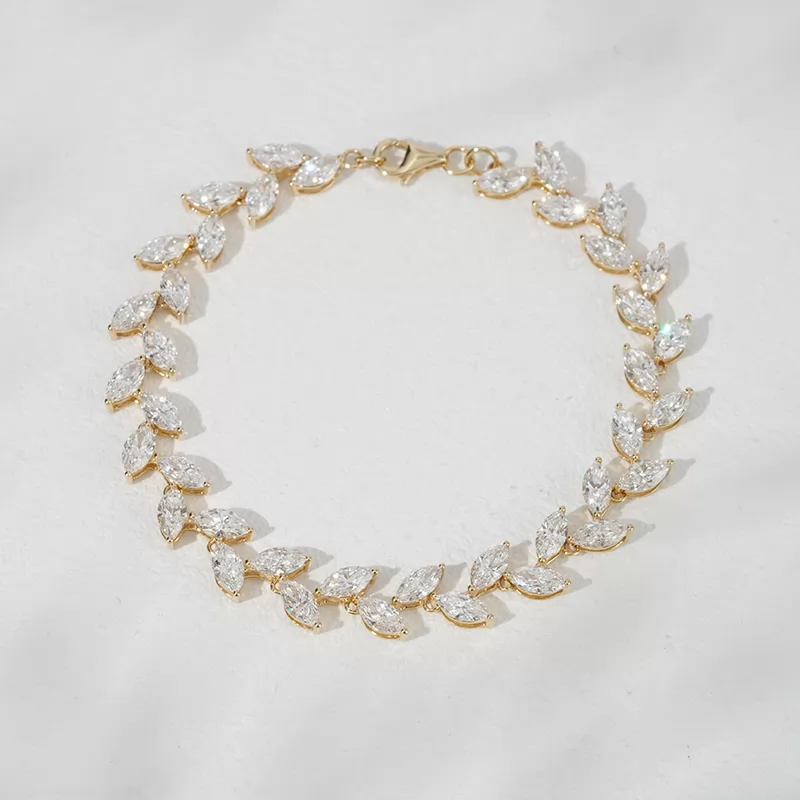 Vine leaves 18K Gold with Marquise Shape Lab Diamond Bracelet Tennis Bracelet for Women