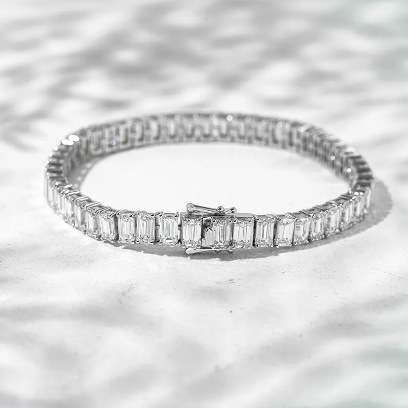 18K White Gold with 3*5mm Emerald Cut Lab Diamond Bracelet Tennis Bracelet