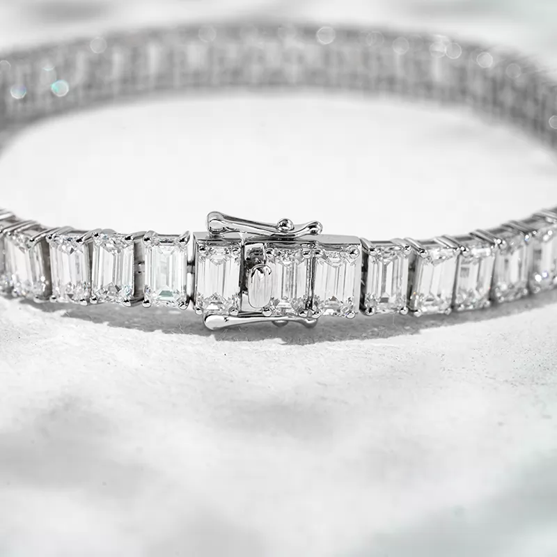 18K White Gold with 3*5mm Emerald Cut Lab Diamond Bracelet Tennis Bracelet