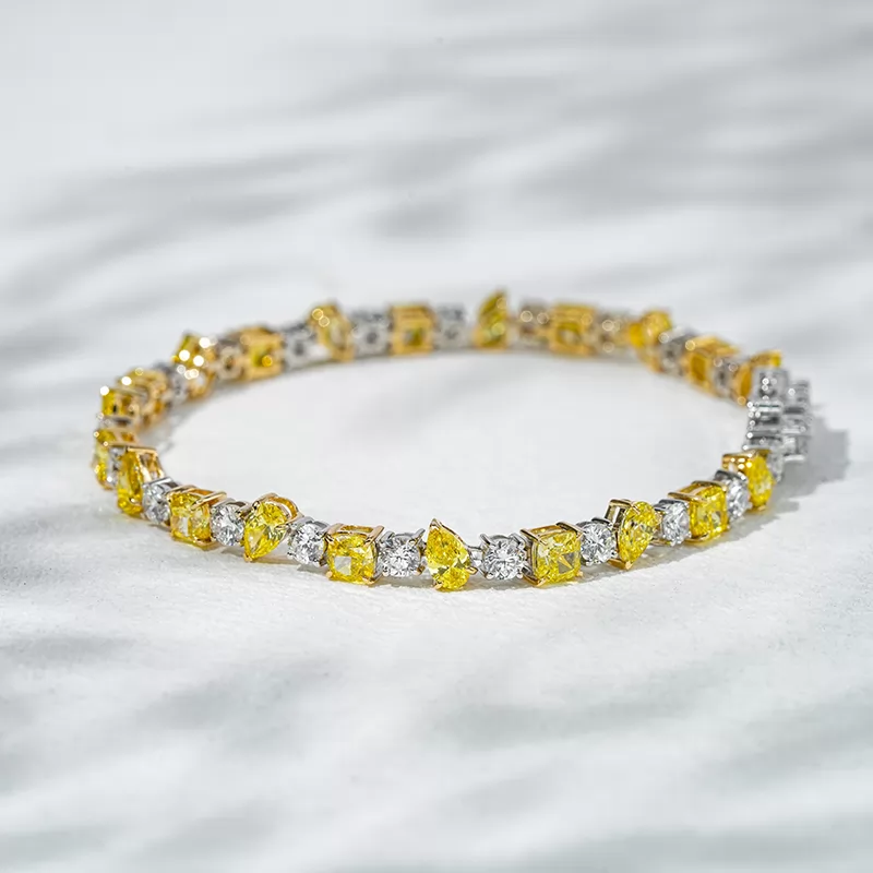 18K White Gold and Yellow Gold with White Yellow Lab Diamond Bracelet Tennis Bracelet