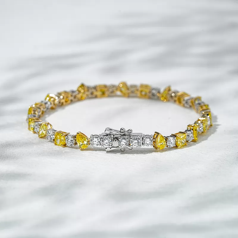 18K White Gold and Yellow Gold with White Yellow Lab Diamond Bracelet Tennis Bracelet