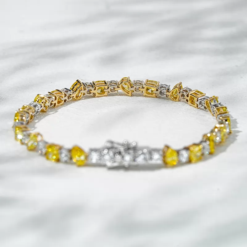 18K White Gold and Yellow Gold with White Yellow Lab Diamond Bracelet Tennis Bracelet