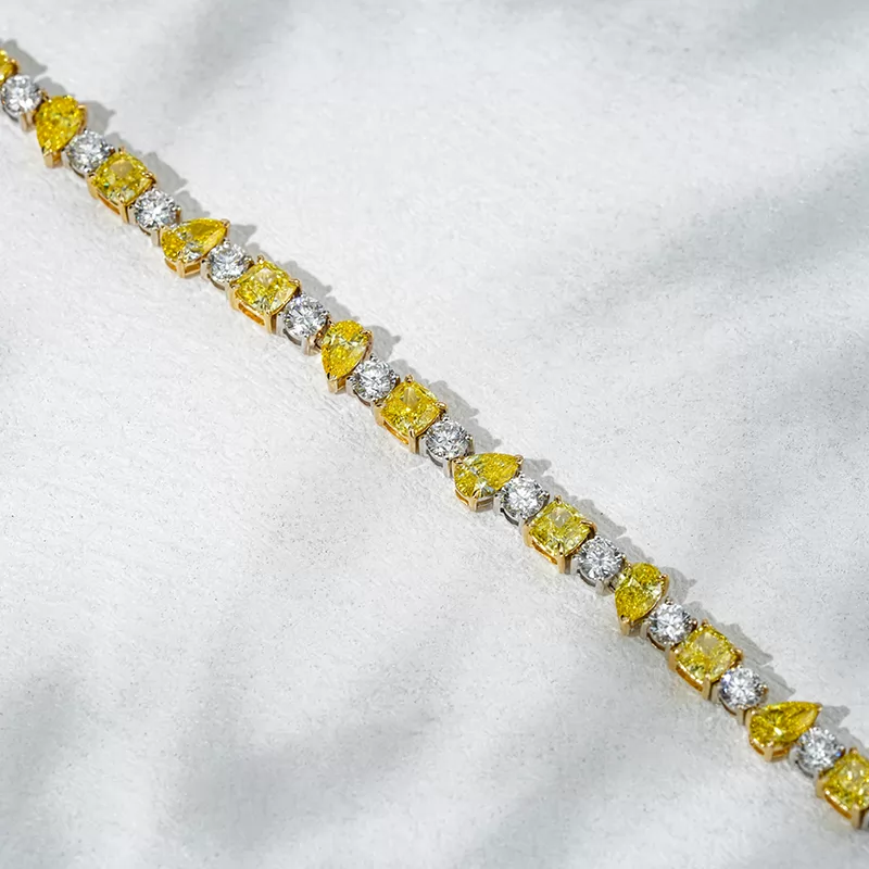 18K White Gold and Yellow Gold with White Yellow Lab Diamond Bracelet Tennis Bracelet