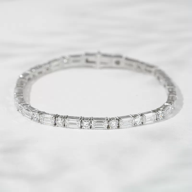 18K White Gold with 3*5mm Emerald Cut and 3.1mm Round Cut Lab Diamond Bracelet Tennis Bracelet