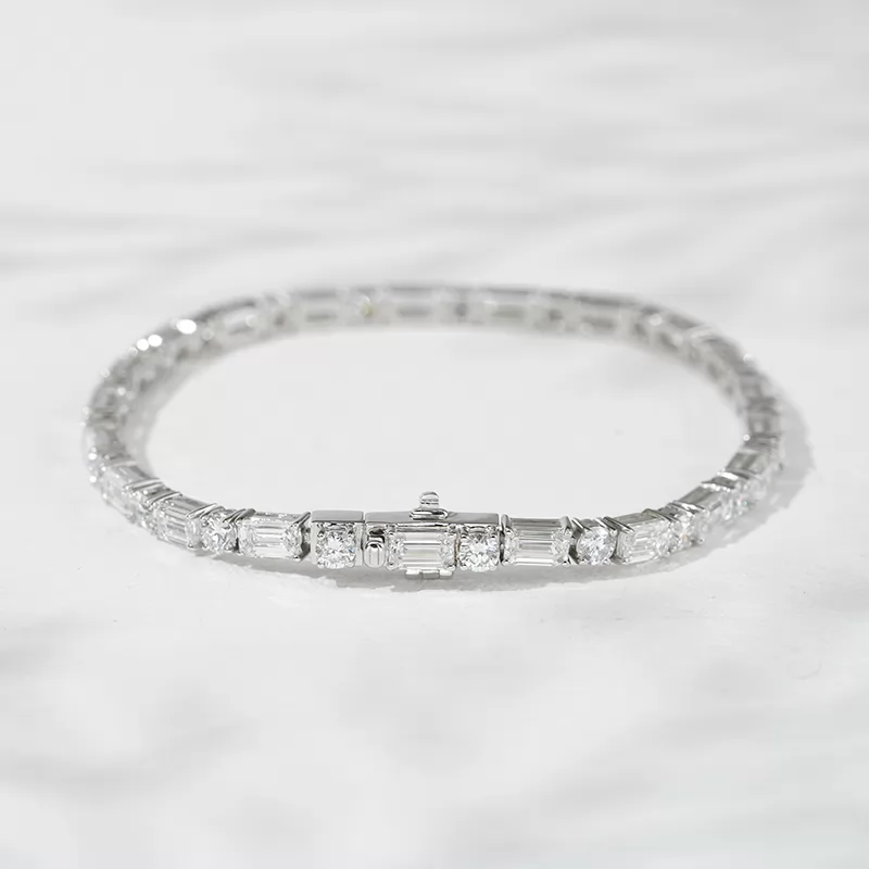 18K White Gold with 3*5mm Emerald Cut and 3.1mm Round Cut Lab Diamond Bracelet Tennis Bracelet