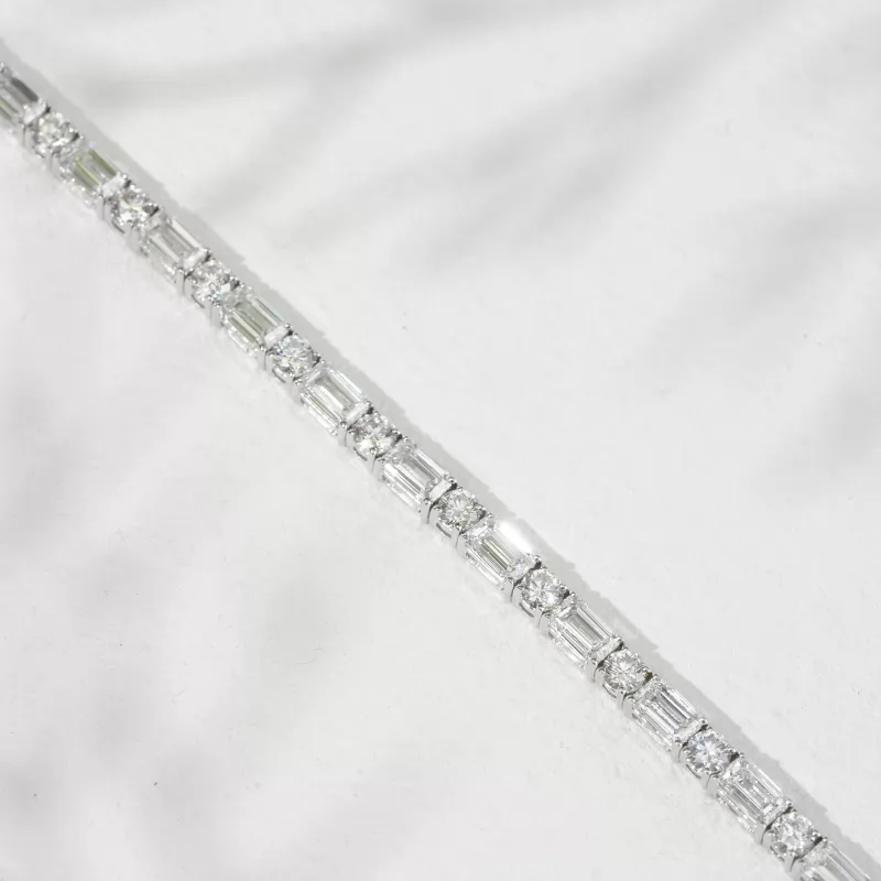 18K White Gold with 3*5mm Emerald Cut and 3.1mm Round Cut Lab Diamond Bracelet Tennis Bracelet