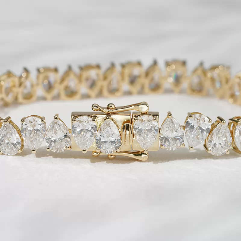 18K Solid Yellow Gold Tennis Bracelet 5x7mm Pear Cut Lab Grown Diamond Bracelet