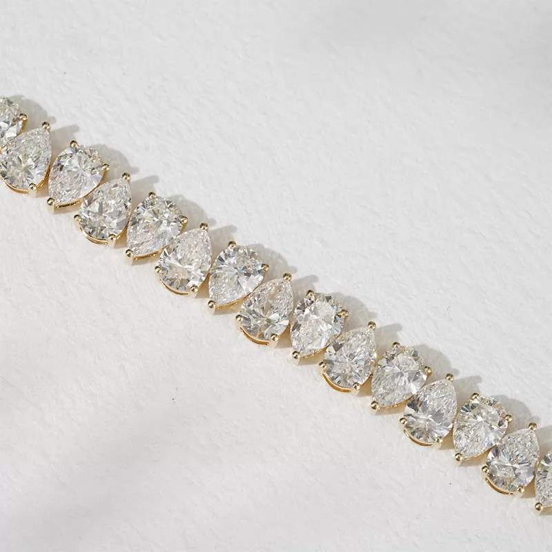 18K Solid Yellow Gold Tennis Bracelet 5x7mm Pear Cut Lab Grown Diamond Bracelet