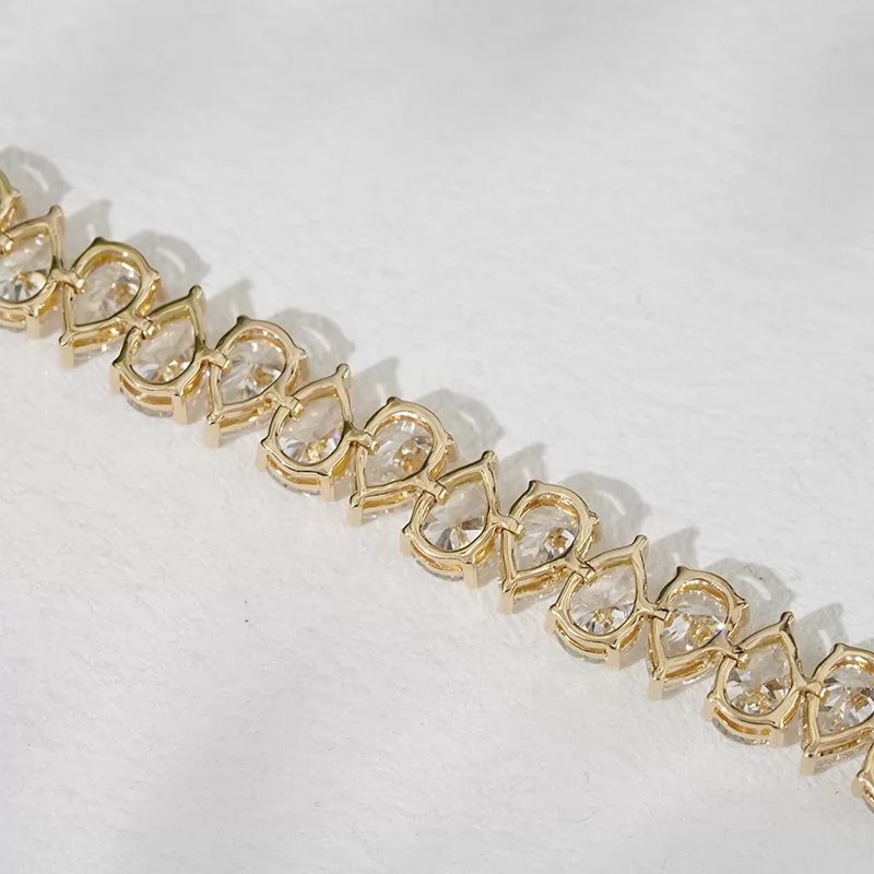 18K Solid Yellow Gold Tennis Bracelet 5x7mm Pear Cut Lab Grown Diamond Bracelet