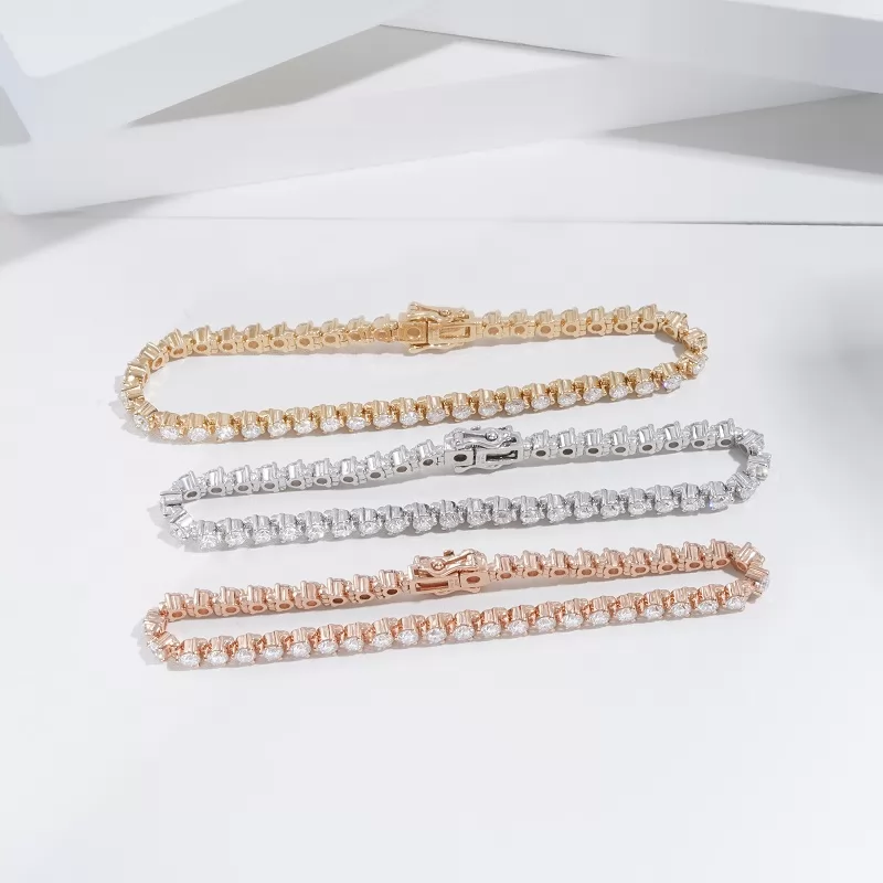 14K Solid Gold 2.8mm Round Brilliant Cut Lab Grown Diamond Chain Link Bangles Tennis Bracelet