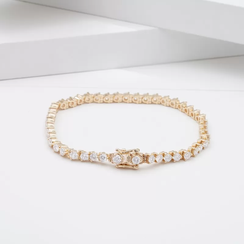 14K Solid Gold 2.8mm Round Brilliant Cut Lab Grown Diamond Chain Link Bangles Tennis Bracelet