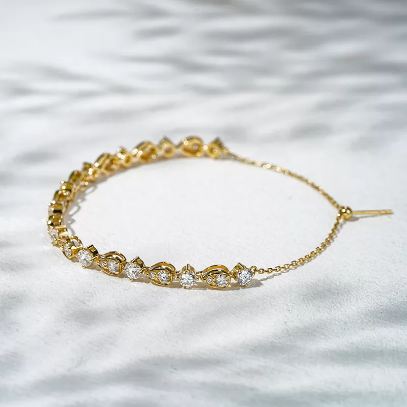 18K Solid Yellow Gold with Round Shape Lab Grown Diamond Bracelet