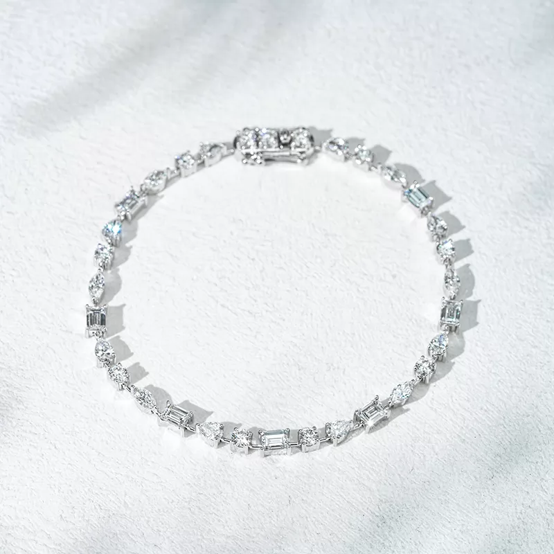 18K Solid White Gold Tennis Chain Fancy Shape Lab Diamond Bracelet