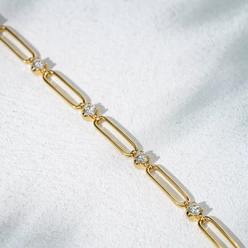 18K Solid Yellow Rose White Gold Paperclip Bracelet DEF VVS Lab Diamond Bracelets Bangles