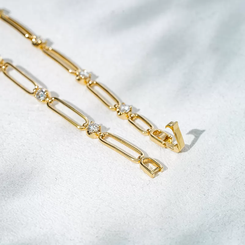 18K Solid Yellow Rose White Gold Paperclip Bracelet DEF VVS Lab Diamond Bracelets Bangles