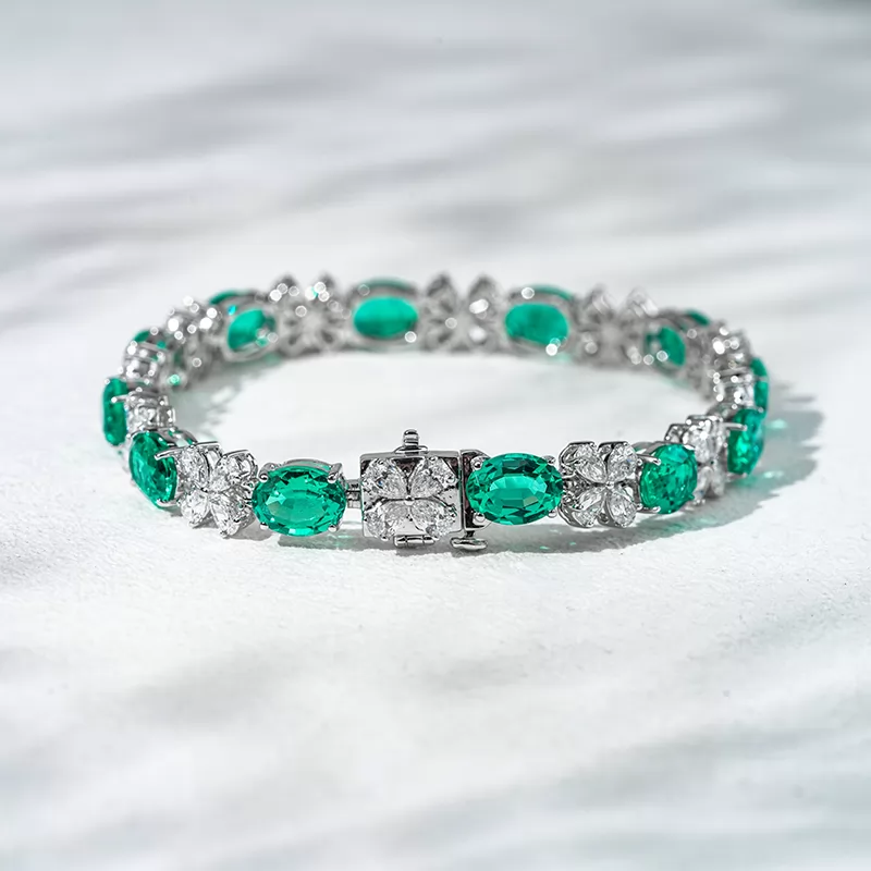 2.5x4mm Pear Cut Lab Diamond with Oval Cut Lab Emerald Sapphire Ruby 18K Solid Gold Bangles Bracelets