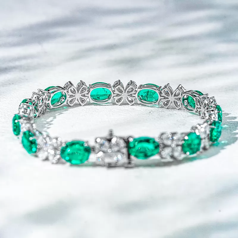 2.5x4mm Pear Cut Lab Diamond with Oval Cut Lab Emerald Sapphire Ruby 18K Solid Gold Bangles Bracelets