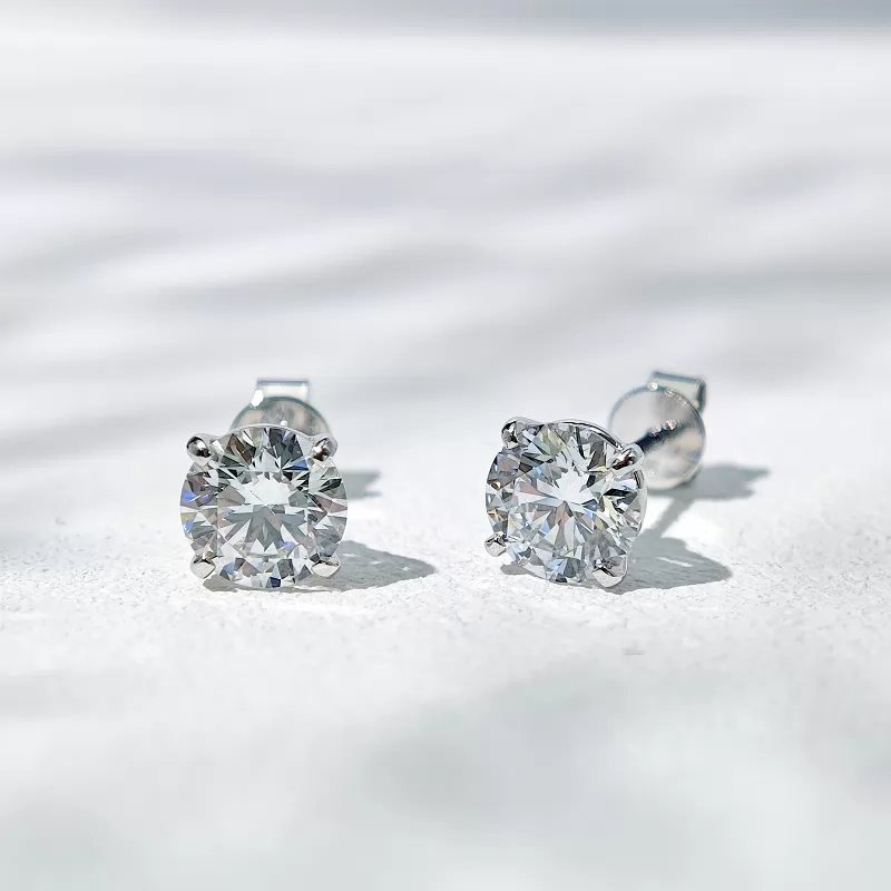 6.6mm Round Brilliant Cut Lab Grown Diamond Classic 4 Prongs 14K 18K Gold Diamond Stud Earrings