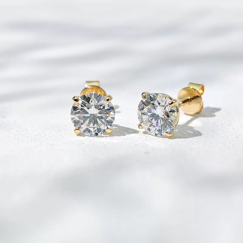 6.6mm Round Brilliant Cut Lab Grown Diamond Classic 4 Prongs 14K 18K Gold Diamond Stud Earrings