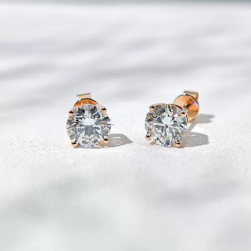 6.7mm Round Brilliant Cut Lab Grown Diamond Basket Set 14K 18K Gold Diamond Stud Earrings